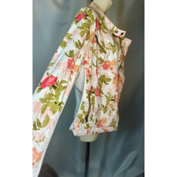 Lane Bryant Floral Moto Jacket – Ivory, Green & Pink – Size 16 - Picture 6 of 10